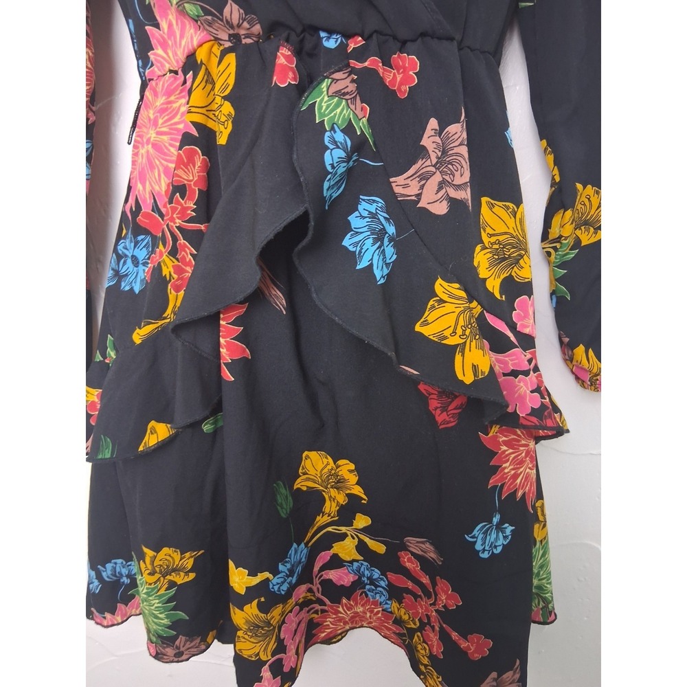 Floral Mini Dress Size Small Ruffle Trim Fairy Grunge Whimsigoth Feminine Girly - Picture 4 of 12